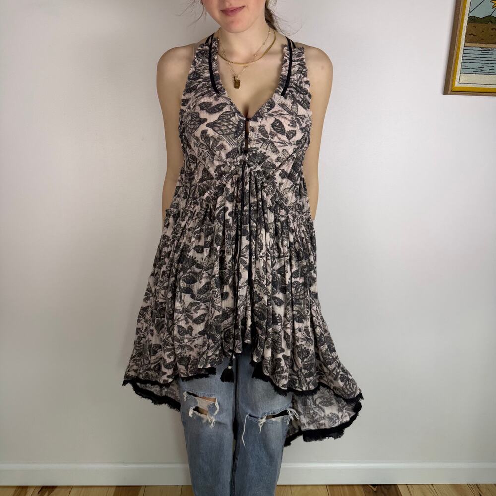 Free People black and peach tunic tank size Small